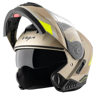 Vega Boolean Shadow Flip up Helmet w/spoiler Dull Nickel Neon Yellow