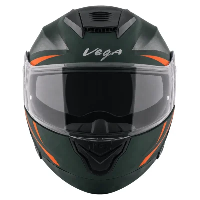 Vega Boolean Optimus Flip-up Helmet w/spoiler Dull british green orange