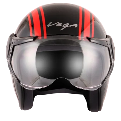 Vega Jet W/Visor Old School black red