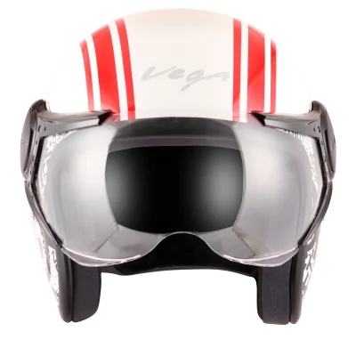 Vega Jet W/Visor Old School white red
